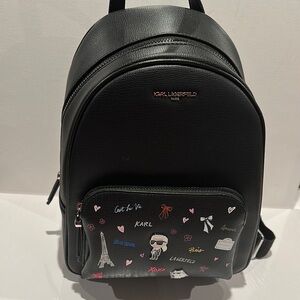 NWT Karl Lagerfeld Black Khloe Ornamental Large Backpack with adj. Guitar Straps